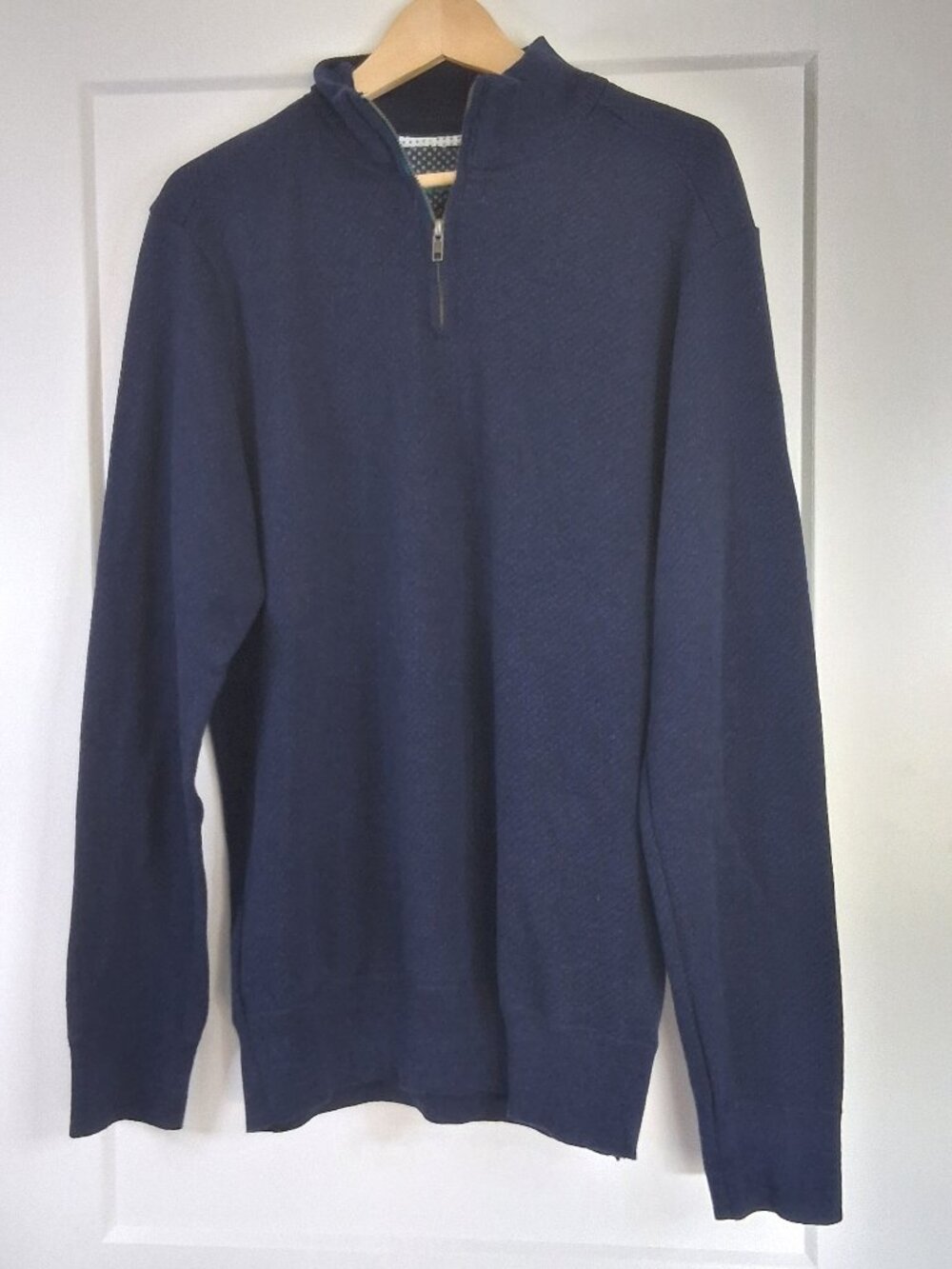 Robert Graham Quarter Zip Pullover Mens Large Navy Textured Cotton Blend Sweater